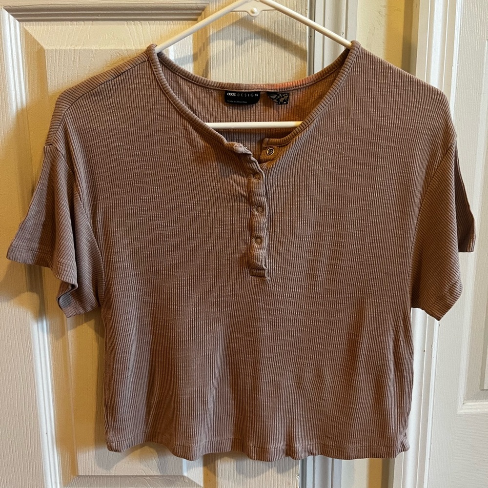 ASOS Design Tan Brown Ribbed Henley Crop Top